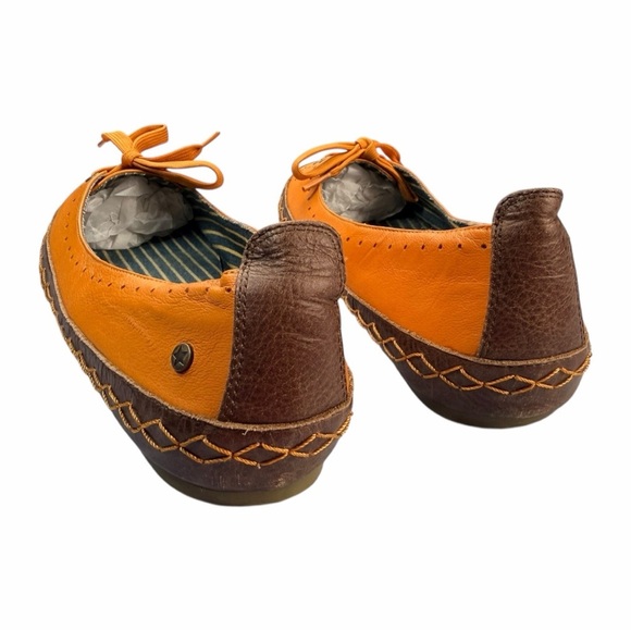 VTG Y2K AWOL Orange Leather Slip On Laced Boho Gardening Ballet Flats Size 8 - Picture 3 of 8